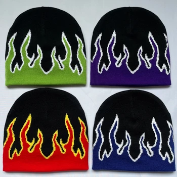 Новая осенне-зимняя вязаная шапка для мужчин и женщин из огненного жаккарда, уличные теплые велосипедные шапки, модная универсальная шапка-бини в стиле хип-хоп с черепом