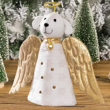 Украшение на верхушке дерева Очаровательная Собака-Ангелочек с Золотыми крыльями Украшение для Рождественской вечеринки Праздничный принт в виде снежинок