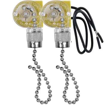 Выключатель света потолочного вентилятора Zing Ear ZE-109 Двухпроводный выключатель света с тянущими шнурами для потолочных светильников, вентиляторов, ламп, 2 шт. Серебристый
