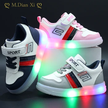 Повседневная обувь для мальчиков Новая Корейская версия Детская обувь на мягкой подошве Для девочек Обувь со светодиодной подсветкой Детские кроссовки Кроссовки для мальчиков