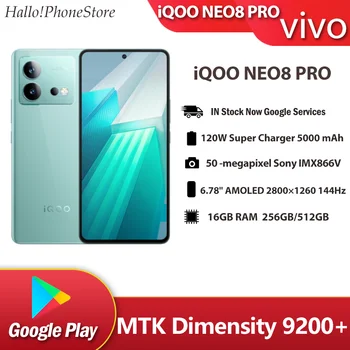 Оригинальный vivo iQOO Neo8 PRO Dimensity 9200 + 5G AMOLED 144 Гц 120 Вт 5000 мАч Аккумулятор 50-Мегапиксельная Камера NFC Google OriginOS3 Android13