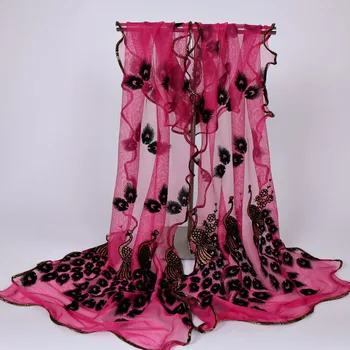 Популярный элегантный женский шарф с цветами павлина, модные пляжные тонкие шали в богемном стиле, праздничный головной платок, женские обертывания, шарфы-хиджабы