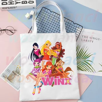 Холщовая сумка-тоут с принтом феи-бабочки Winx для женщин, эко-сумка для покупок многоразового использования, винтажные модные сумки Ulzzang
