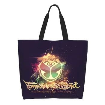 Изготовленная на заказ холщовая сумка для покупок с флагом Tomorrowland, женская сумка для переработки продуктов большой емкости, сумки для покупок