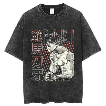 Аниме-футболки Baki the Grappler, шорты с рисунком Hanma Baki, Хлопковые моющиеся топы в стиле харадзюку, летняя модная уличная одежда, повседневные футболки