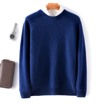 Осенне-зимняя новая мужская морозостойкая одежда из 100% чистой шерсти, однотонный пуловер с круглым вырезом, дышащий свитер