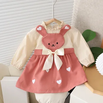 Платье для девочек, весна-осень 2023, новая детская милая одежда для маленьких принцесс