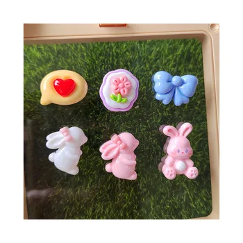 Новые миниатюрные фигурки мини-кролика с цветами, бантом и сердечками, бусины для Сказочного сада, Пасхальный пейзаж, поделки своими руками