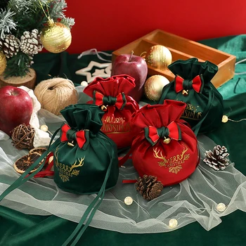 1 шт., подарочный пакет с Рождеством, Конфеты, Рождественское Яблоко, Бархатные мешочки на шнурке, Свадебная вечеринка, Новогодние пакеты для упаковки подарков