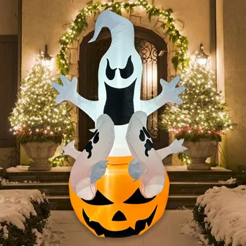 1,8 М Надувное украшение с призраком Хэллоуина, белые Призрачные украшения из тыквы со светодиодной подсветкой, реквизит для дома с привидениями во дворе на открытом воздухе