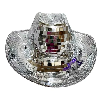 Шляпа с диско-шаром, Космическая ковбойская шляпа с блестками, шляпа с зеркальным шаром для женщин, мужские аксессуары для вечеринок