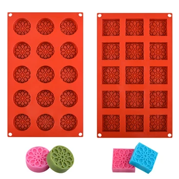 Силиконовые формы для шоколада с 15 полостями, формы для помадки, форма для мыла в форме цветка, форма для выпечки шоколадных конфет круглой квадратной формы