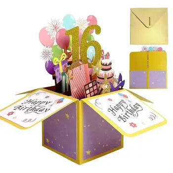 Поздравительная открытка на день рождения Красивый 3D всплывающий дизайн, Пустотелая блестящая подарочная бумага, трехмерная коробка, Свадебная открытка на день рождения