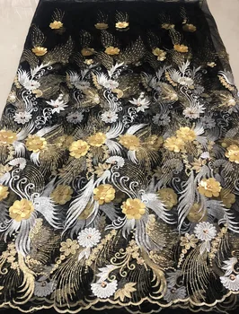 Вышитая тюлевая кружевная ткань, ткань с аппликацией из жемчуга для свадьбы, Африканская кружевная ткань с 3D цветами Высокого качества ZJ023