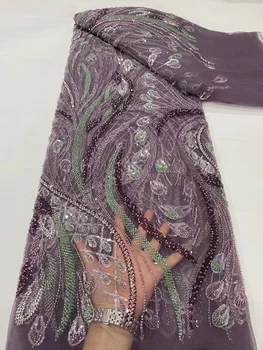 Свадебная кружевная ткань из хрусталя и бисера Новинка 2023 года, высококачественные свадебные платья, африканская тюлевая сетка с блестками, роскошные бусины ручной работы