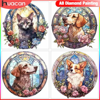 Алмазная роспись животных HUACAN Кошка Собака, полностью квадратная круглая мозаика, декоративные картины в виде цветов, Новые поступления
