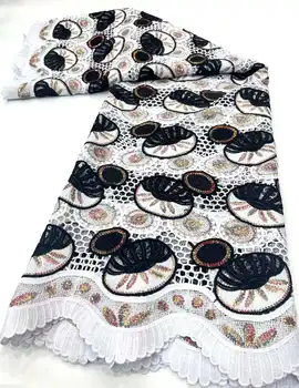 Африканская черно-белая золотая Гипюровая кружевная ткань 2023, Высококачественная Нигерийская шнуровая кружевная ткань, Франция, Водорастворимое кружевное свадебное платье