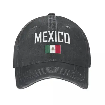 Мужская бейсбольная кепка флаг Мексики и уголь шрифт промывают денима классический Винтаж хлопок папа дальнобойщик Hat унисекс для взрослых