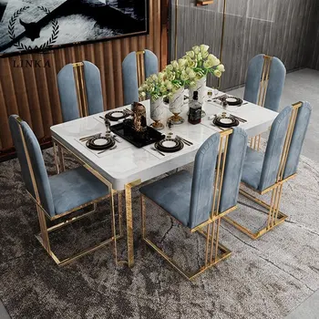 Современные наборы обеденных столов и стульев для банкетного стола в ресторане отеля, обеденный стол с мраморной столешницей