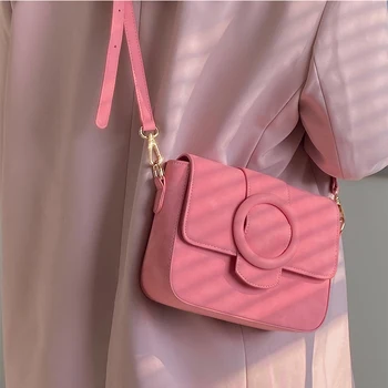 Женская маленькая квадратная сумка через плечо из искусственной кожи, высококачественный женский клатч, сумки-портмоне Macaron Pink, женские сумки через плечо с пряжкой