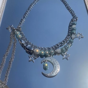 Эстетичное Ожерелье с вогнутым моделированием Луны, Модная Простая Цепочка на ключицу, Подарок для женщин и девочек на День Рождения