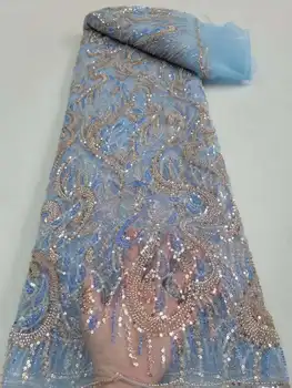 Роскошное кружево Жениха, Африканская кружевная ткань 2023, Высококачественная Нигерийская Французская ткань с пайетками ручной работы для пошива вечернего платья