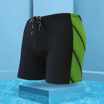 Мужские плавки с принтом, Мягкая эластичная талия, Высокоэластичные боксеры контрастного цвета, Быстросохнущие облегающие плавательные шорты для серфинга