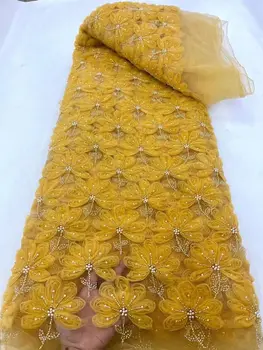Модная французская кружевная ткань из тюля с вышивкой бисером в африканском стиле L-1306374, кружевная ткань в нигерийском стиле для свадебного платья