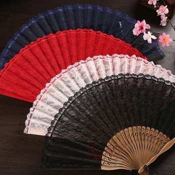 7-дюймовый шелковый ретро-кружевной веер из хлопка и конопли, складной веер в китайском стиле, японский бамбуковый женский полый складной веер