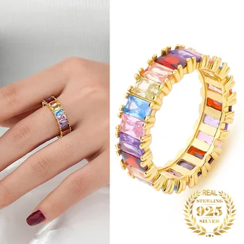 Роскошное кольцо из стерлингового серебра 925 пробы, красочные кольца с цирконием для женщин, Модное Хрустальное кольцо на палец, Обручальное кольцо, свадебные украшения, подарок