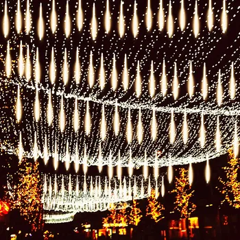 Солнечный метеоритный дождь, светодиодное праздничное освещение, Уличная гирлянда, Свадебные украшения для Рождественской елки, украшение сада на открытом воздухе 2024