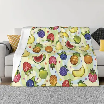 Одеяло с милым фруктовым рисунком в клетку, Легкие дышащие гипоаллергенные пледы для дивана в спальне