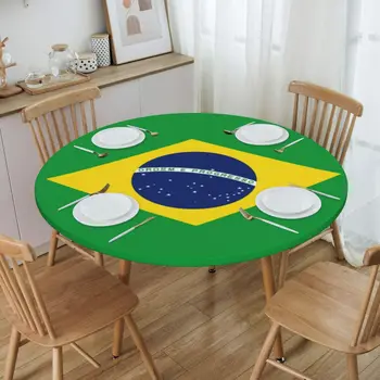 Круглая водонепроницаемая крышка для стола с флагом Бразилии, Скатерть с подкладкой по краю, Скатерть для обеденного стола