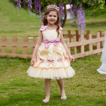Детское бальное платье принцессы на свадьбу, день рождения, короткие Детские атласные вечерние платья без рукавов с бантом