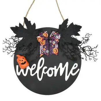 Приветственный знак на Хэллоуин, прочные деревянные венки на двери, жуткая тыквенная гирлянда для украшения домашней вечеринки.