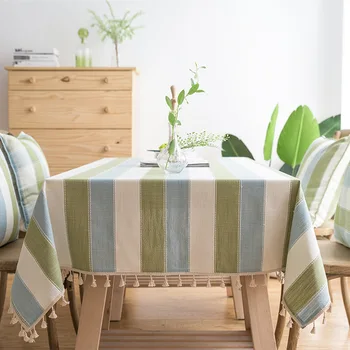 zielone szwy pasek prostokątny stół do jadalni obszycie we frędzle strona główna dekoracja kuchenna obrus