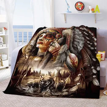 Одеяло культуры индейских охотников, легкое Уютное Мягкое теплое Фланелевое покрывало, Лоскутное одеяло, покрывало для дивана-кровати, домашний подарок