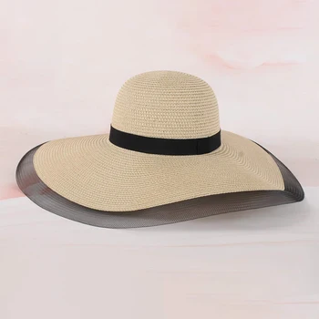 Летняя солнцезащитная шляпа с защитой от ультрафиолета, женская широкополая шляпа, Однотонные Гибкие Летние Соломенные шляпы Для женщин, женская пляжная шляпа с сетчатыми полями