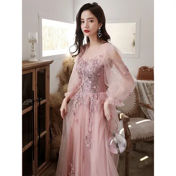 Бесплатная доставка, розовое длинное женское платье для девочек, пот, прекрасное высококачественное платье для принцессы на выпускной вечер.