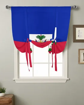 День национального флага Гаити Синий Красный Кухонный Короткий Карниз для карнизов Карманные шторы Домашний Декор Маленькое окно Римские шторы на завязках