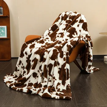 Двухслойное теплое одеяло для дивана с принтом из шерсти маленького кролика, многофункциональное одеяло для сна и ланча