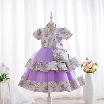 Платье с цветочным рисунком, комплект из трех предметов, новое детское платье, шелковая принцесса, праздничное платье для девочек, детское платье с рисунком, свадебные вечерние платья