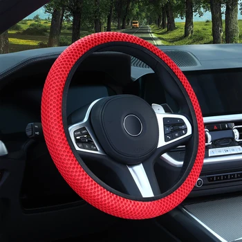 Красочный трикотажный материал, перфорированный дизайн, крышка рулевого колеса автомобиля, Силиконовое внутреннее кольцо с противоскользящими частицами