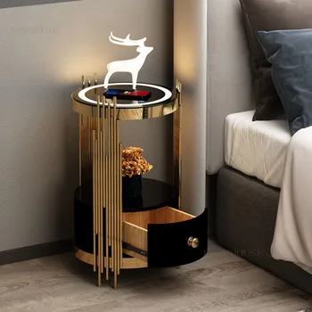 Роскошная прикроватная тумбочка в скандинавском стиле со светодиодной подсветкой, минималистичный современный прикроватный столик, прикроватные тумбочки для беспроводной зарядки, мебель для спальни, Прикроватная тумбочка Z