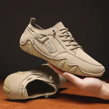 2023 Модная мужская обувь из натуральной кожи, Дышащая обувь для вождения, нескользящая обувь для ходьбы, легкая повседневная кожаная походная обувь
