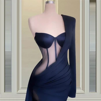 Черное вечернее платье для женщин, милая, на одно плечо, сексуальная иллюзия Русалки, длиной до пола, для вечеринки, Vestidos 2023