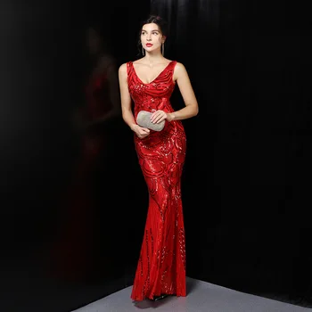 Длинное красное вечернее платье русалки, уникальные блестки, длина до пола, женское платье для особых случаев, платье для вечеринки по случаю дня рождения