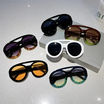 2023 Модные мужские солнцезащитные очки с двойным мостом, градиентные, карамельного цвета, Женские солнцезащитные очки, Модные негабаритные Круглые солнцезащитные очки с выпученными глазами