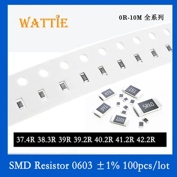 SMD резистор 0603 1% 37,4R 38,3R 39R 39,2R 40,2R 41,2R 42,2R 100 шт./лот микросхемные резисторы 1/10 Вт 1,6 мм *0,8 мм