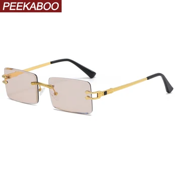 Модные квадратные солнцезащитные очки Peekaboo для мужчин без оправы uv400, металлические прямоугольные солнцезащитные очки для женщин, зеленые, синие, хит продаж 2023 года